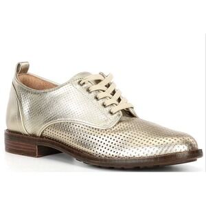 NWOB Brioso Womens‎ Fixby Gold Metallic Perforated Leather Oxford Shoes Size 8.5